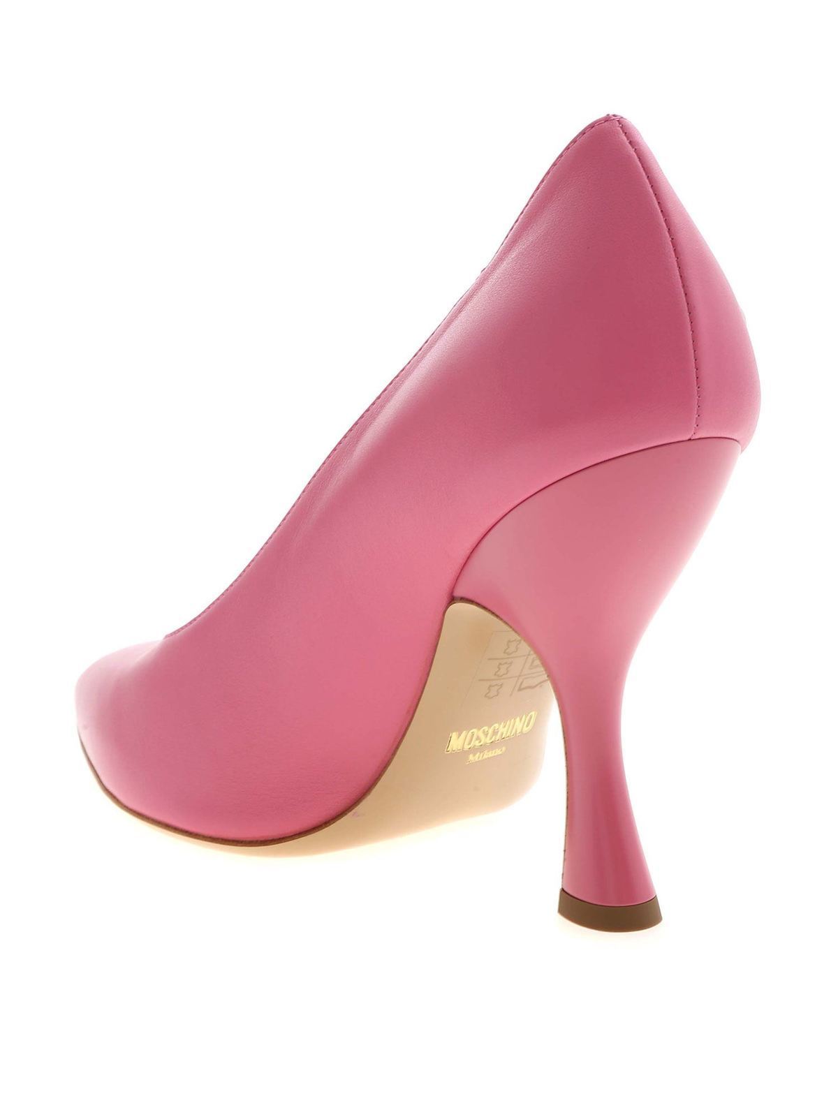 Shop Moschino 3d Effect Logo Pointed Pumps In Pink In Rosado