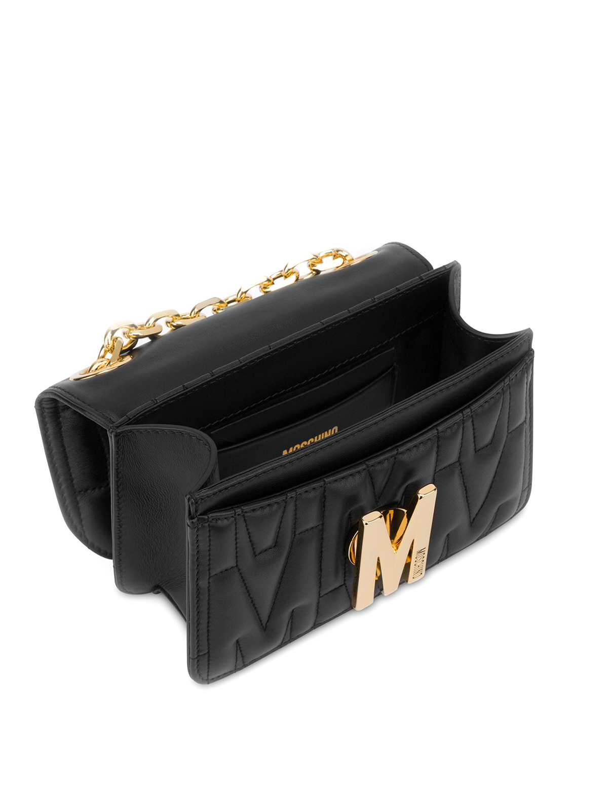 Shop Moschino Logo Quilted Leather Cross Body In Black
