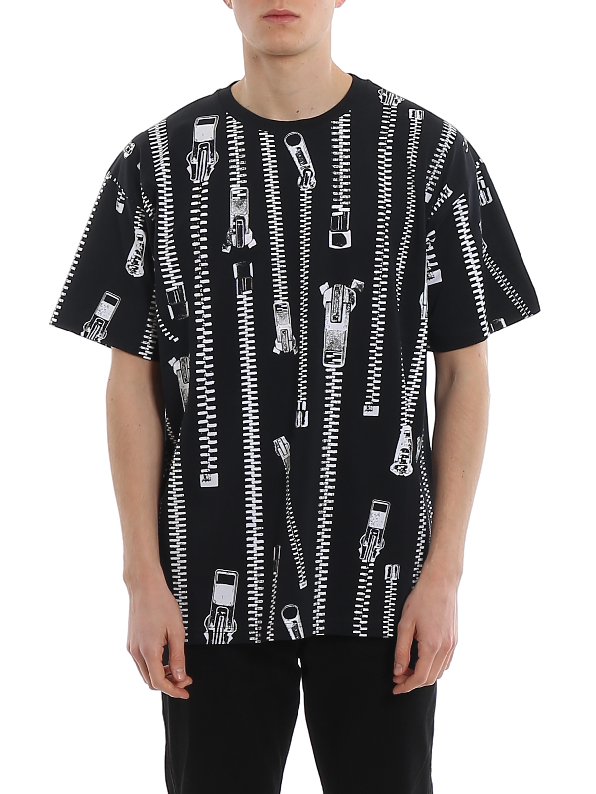 Moschino All-over zip printed jersey T-shirt - Black