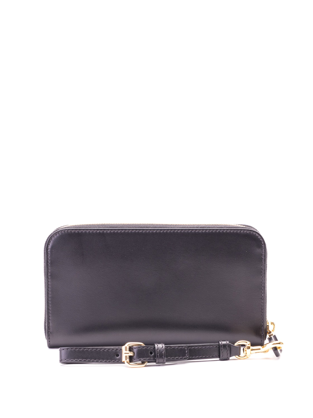 Shop Moschino Contrasting Logo Leather Continental Wallet In Black
