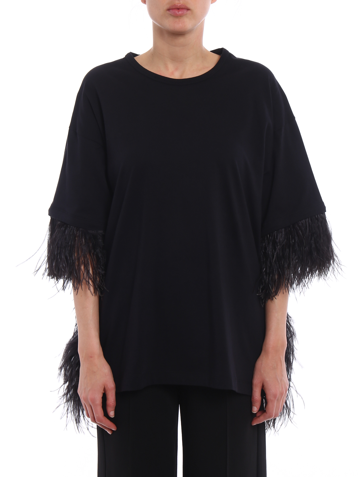 Shop N°21 Jersey Over T-shirt With Feathers In Black