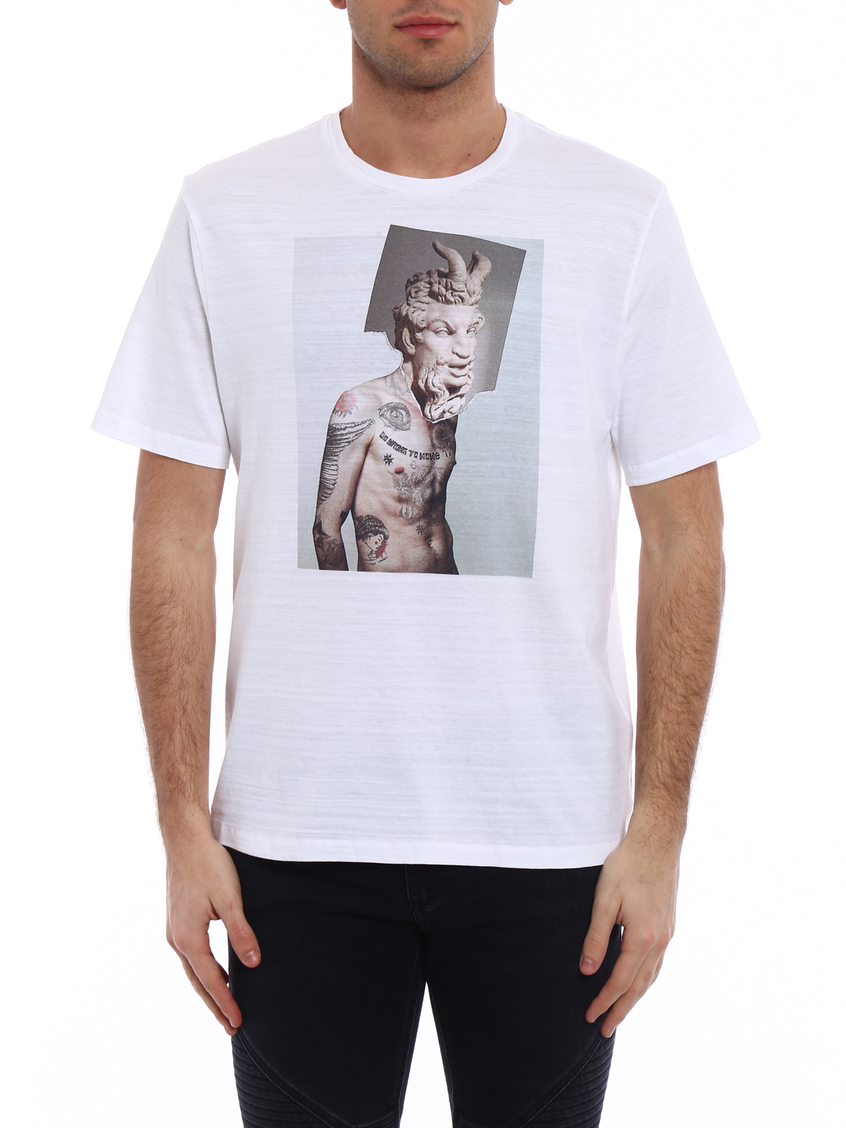 Neil Barrett Tattoo statue print Tee - White|PBJT359AG535S03