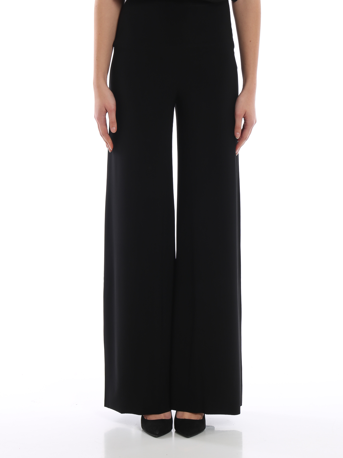 Shop Norma Kamali Black Stretch Fabric Flared Trousers In Negro