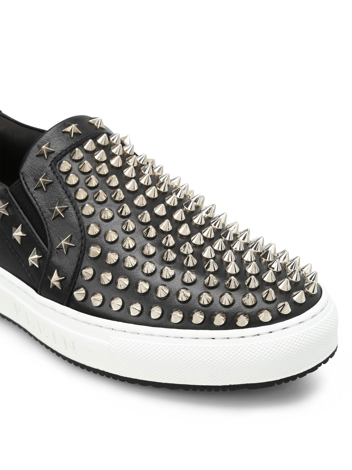Philipp Plein Spike-Studded Leather High-Top Sneakers in Black for