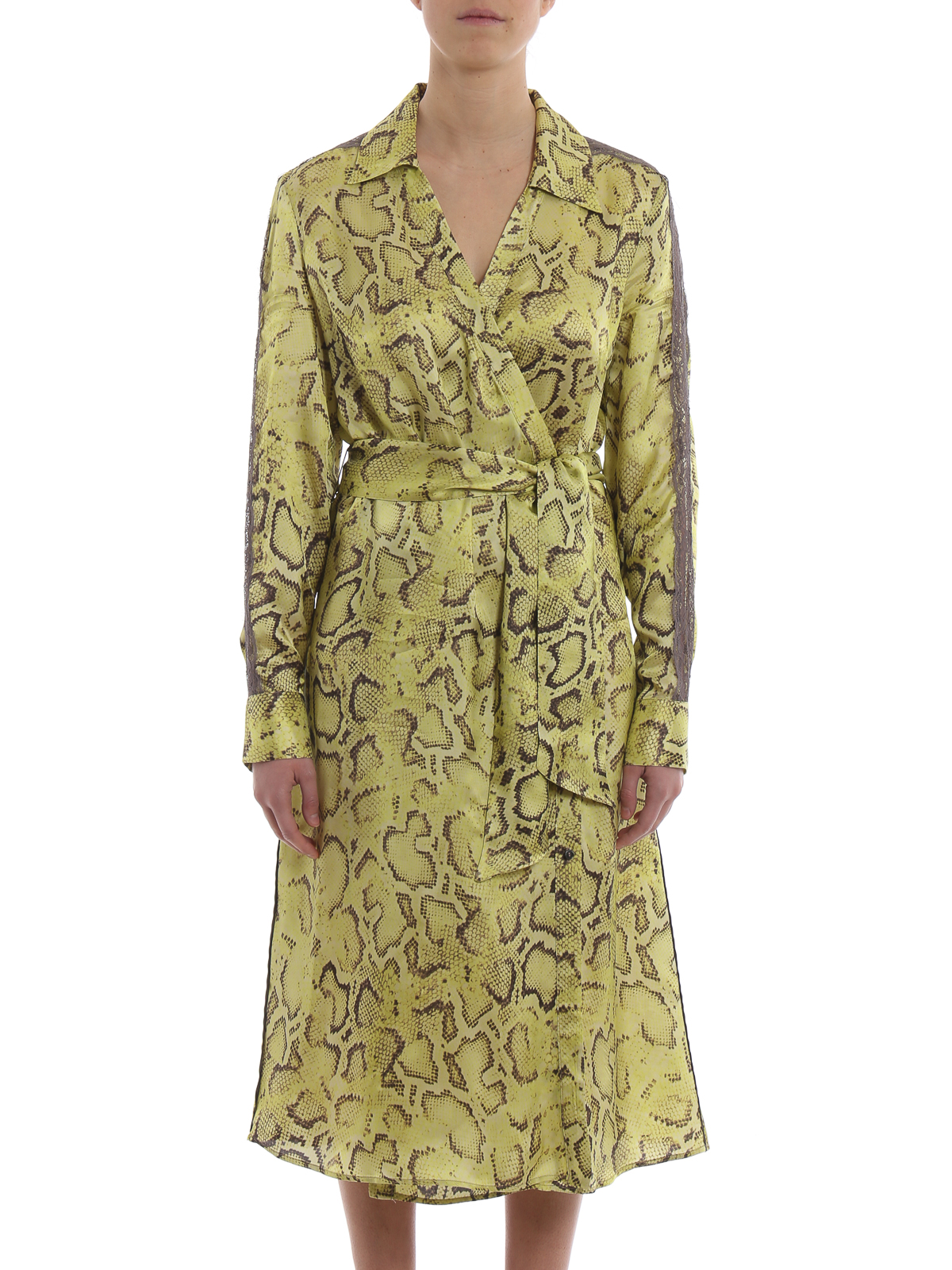 Knee length dresses Pinko - Amalia snake print yellow viscose