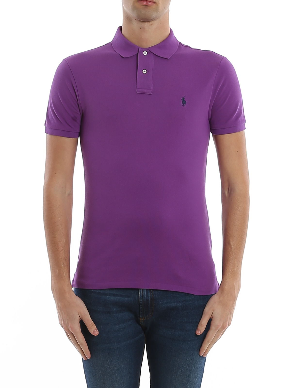 Shop Polo Ralph Lauren Logo Embroidery Purple Pique Polo Shirt