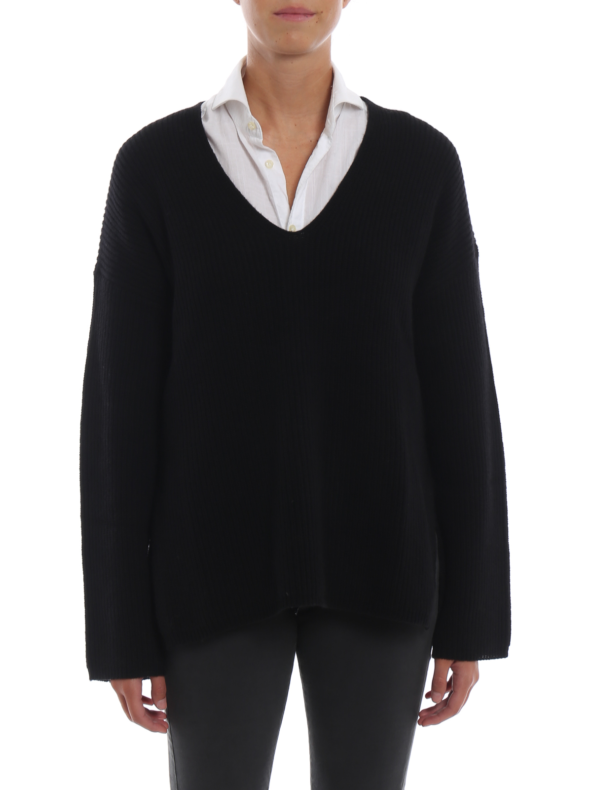 Black, Cashmere & Merino V Neck Knitted Sweater