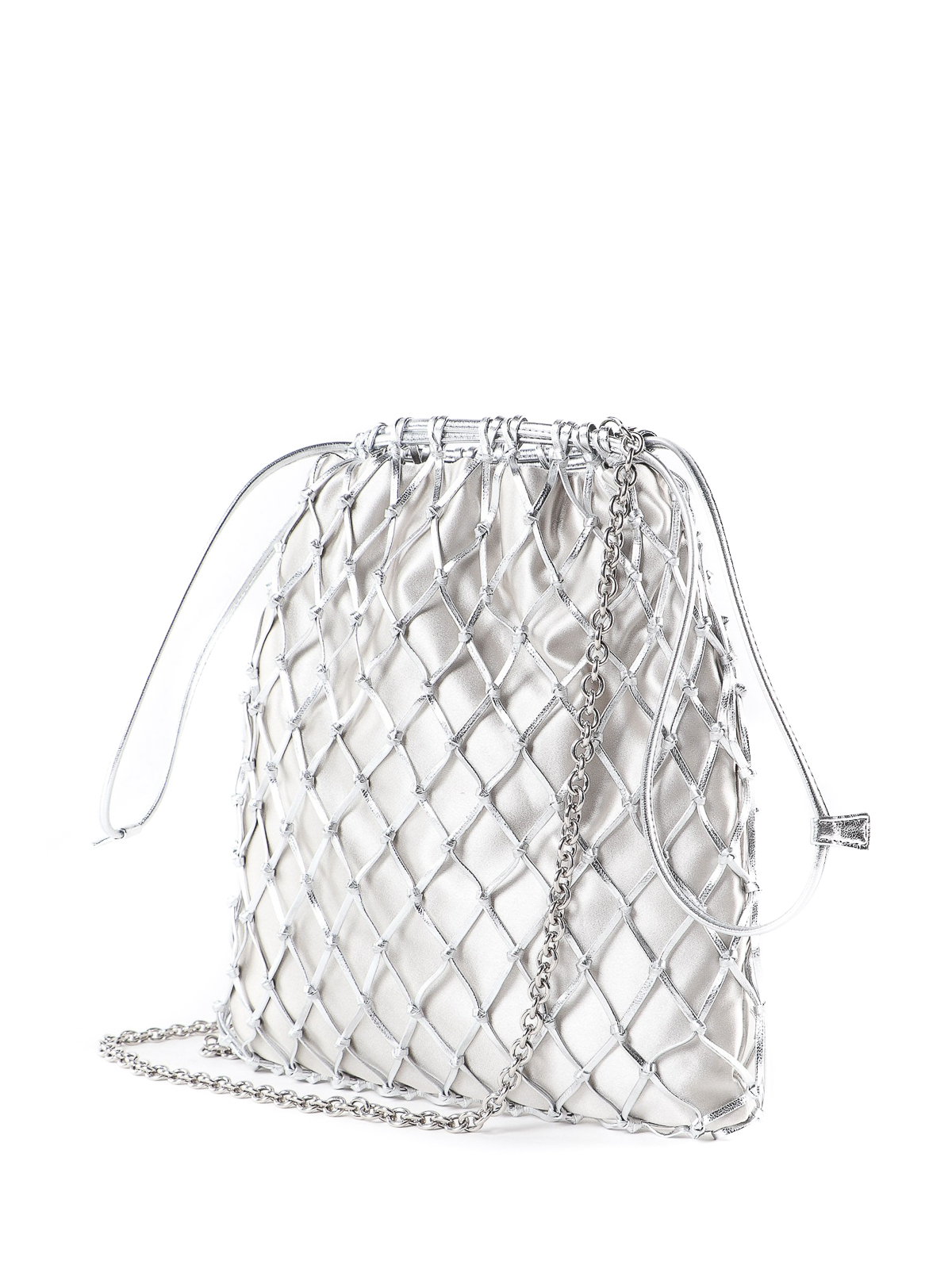 Bucket bags Prada - Silver leather mesh and satin bag - 1BC075AR2118