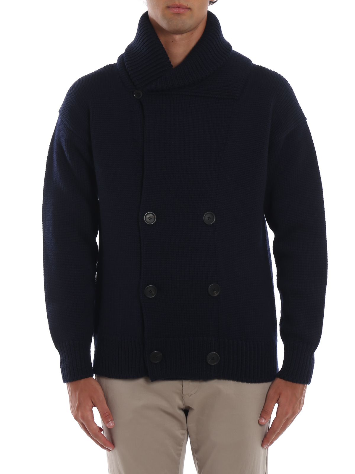 Prada Sailor style double-breasted wool knit jacket | UMC012MPI008