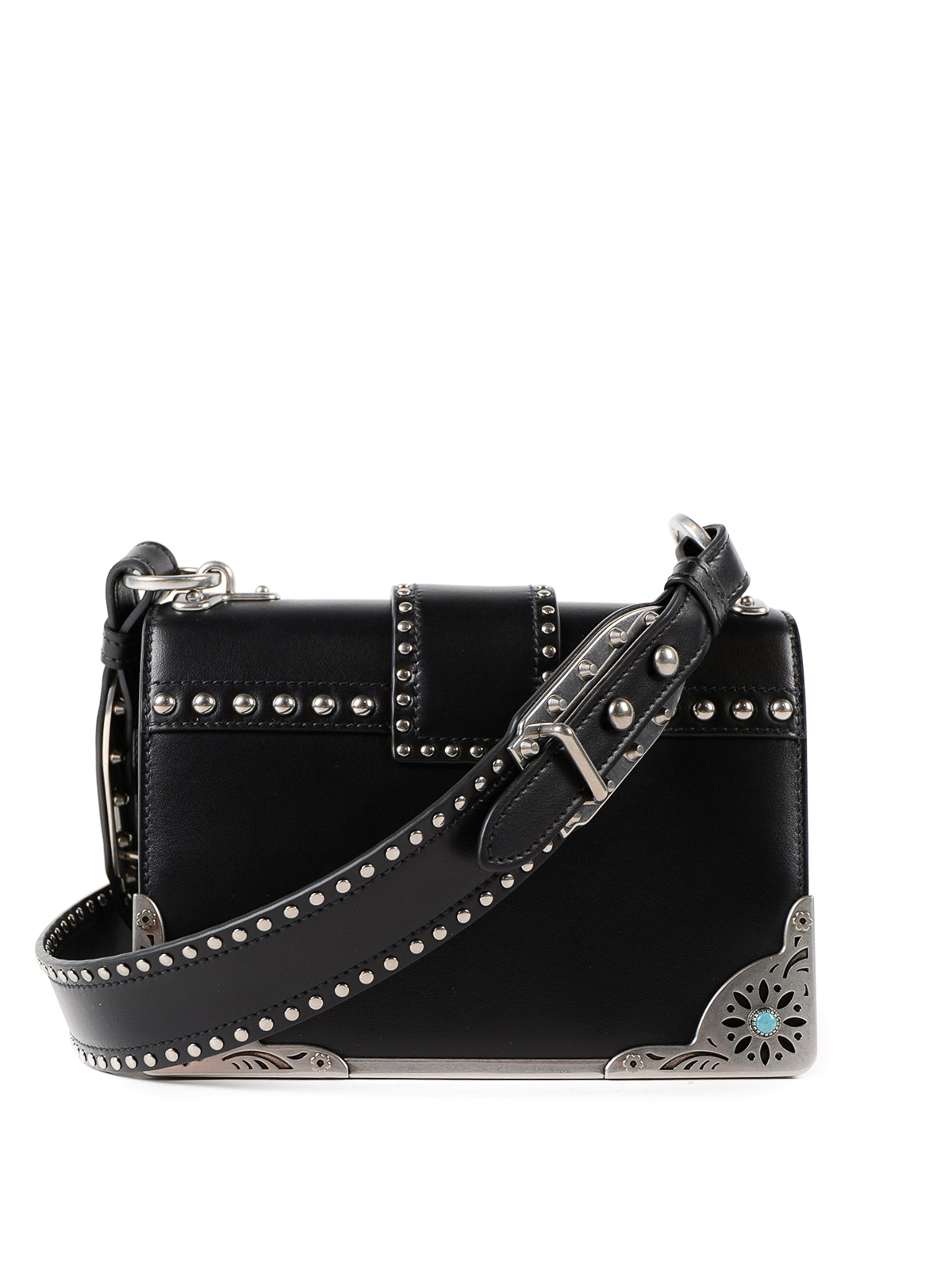 Prada Mini Cahier Crossbody Bag Black Studded Leather