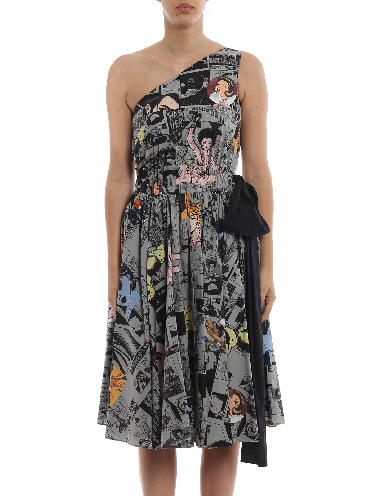 Prada Comics print one-shoulder dress - Grey|P36N11RD0F0D65