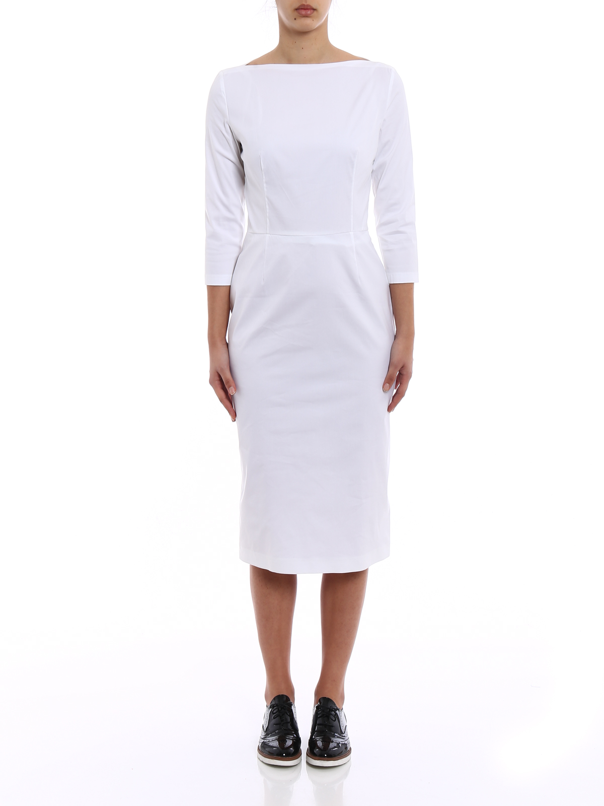 white midi cocktail dress Off-White Shell Bodice Pearl Midi Dress