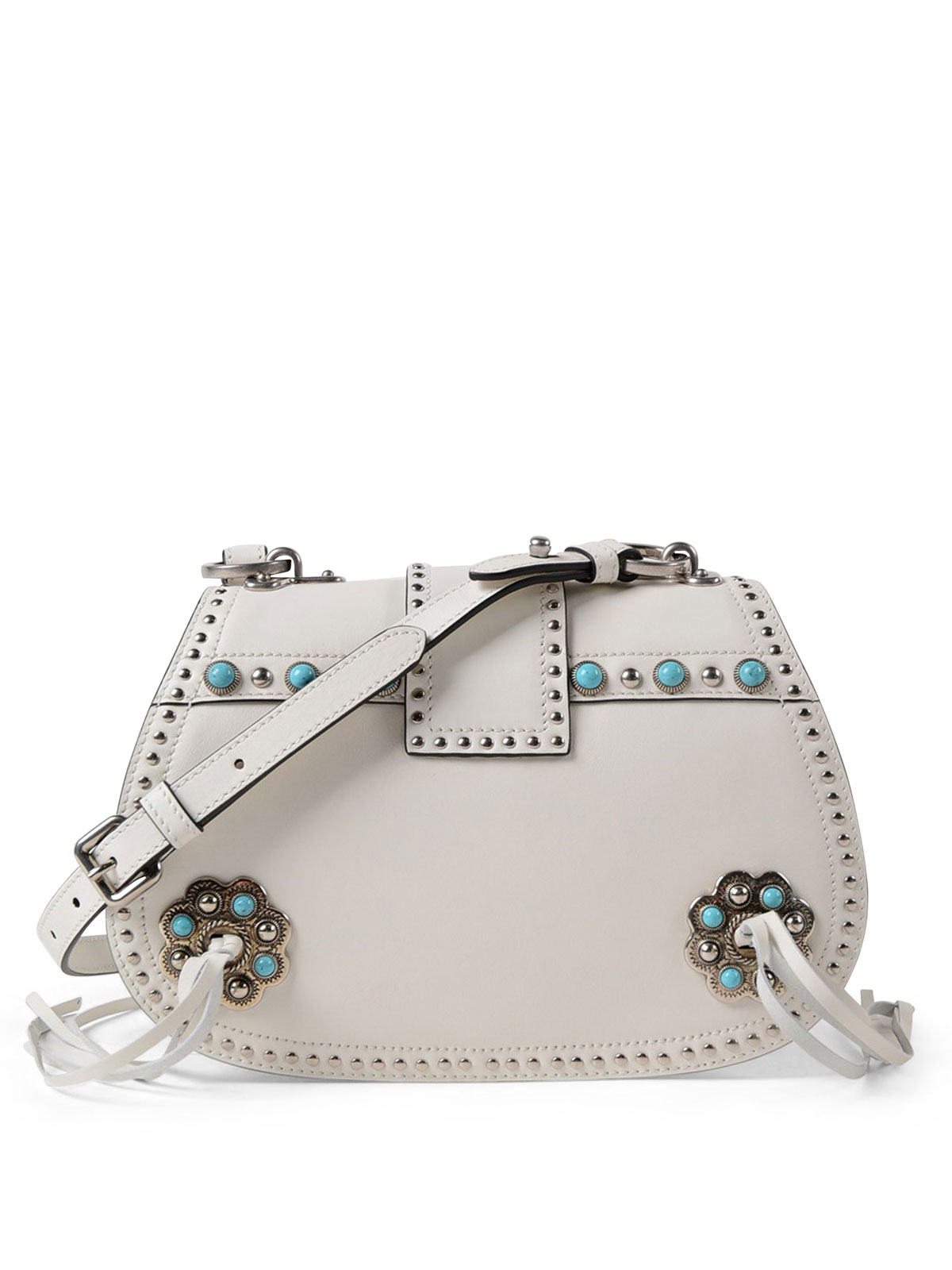 Prada Leather shoulder bag with stones - White