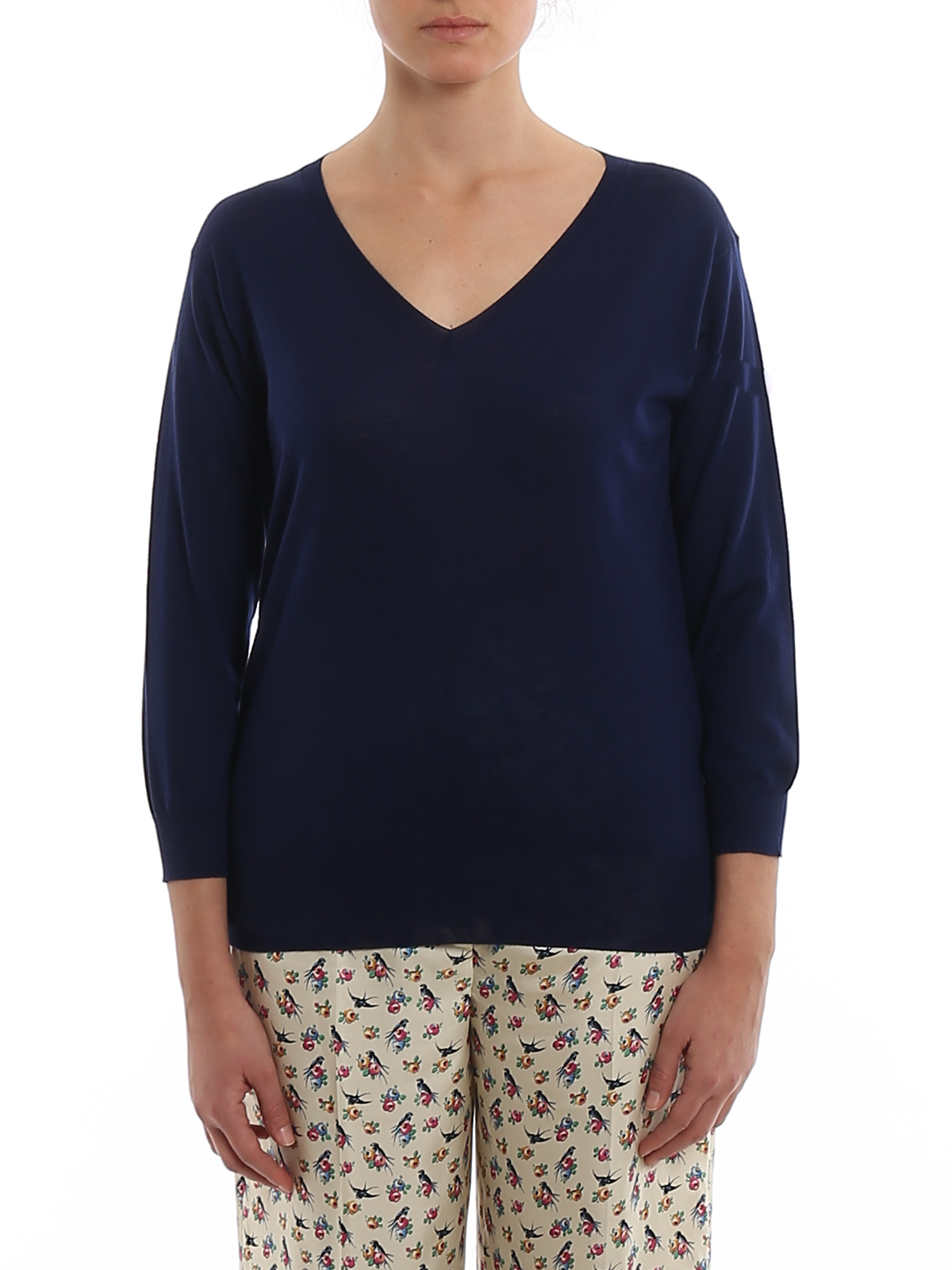Prada Wool V-neck sweater - Blue - Women|P24Q77J2NF0215