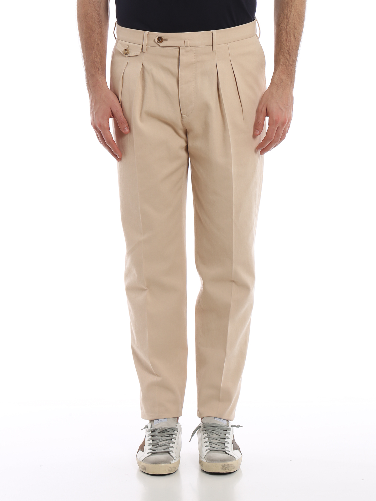 Casual trousers Pt Torino - The Draper beige cotton trousers