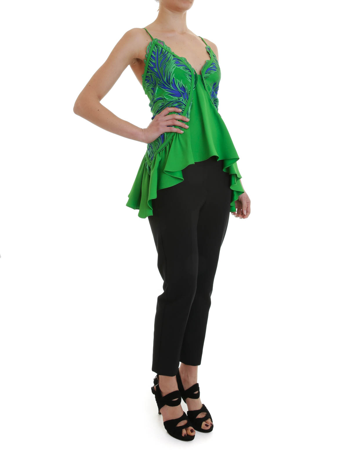 Roberto Cavalli Embroidered plumage top - Green
