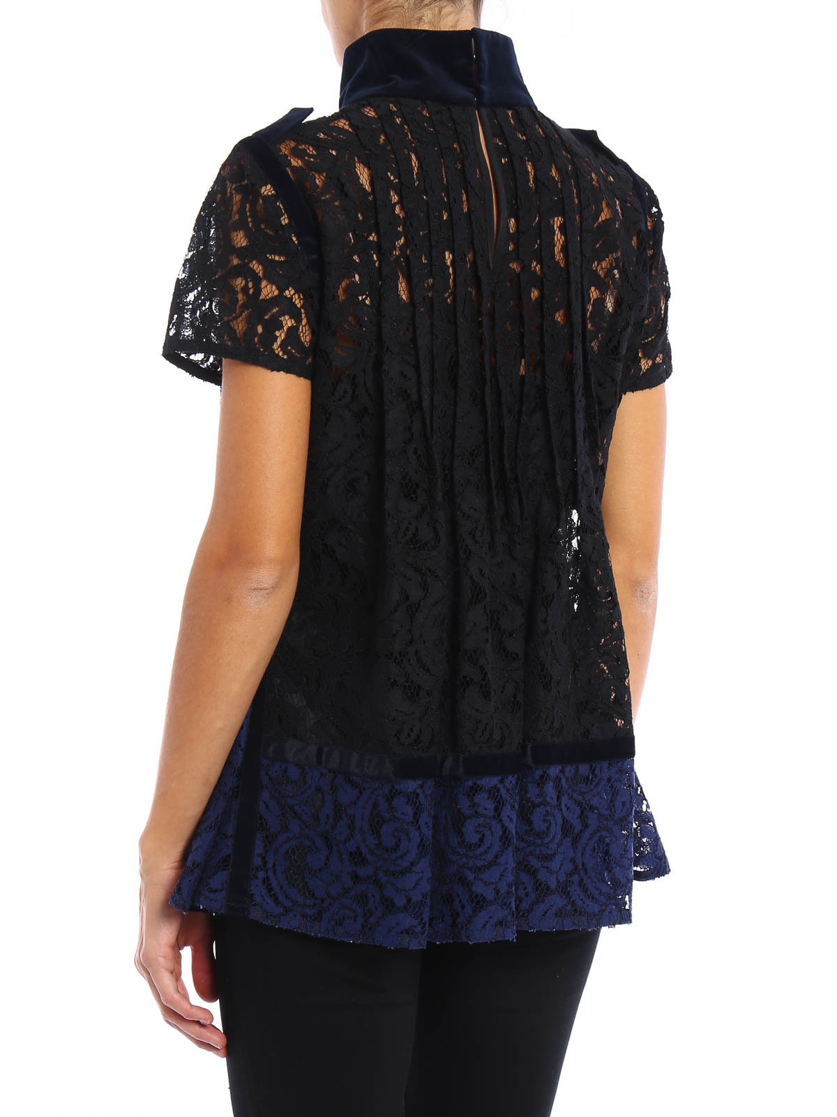 【人気ショップが最安値挑戦！】 Lace Sacai pleated 1602710904 | Women - Black - blouse トップス
