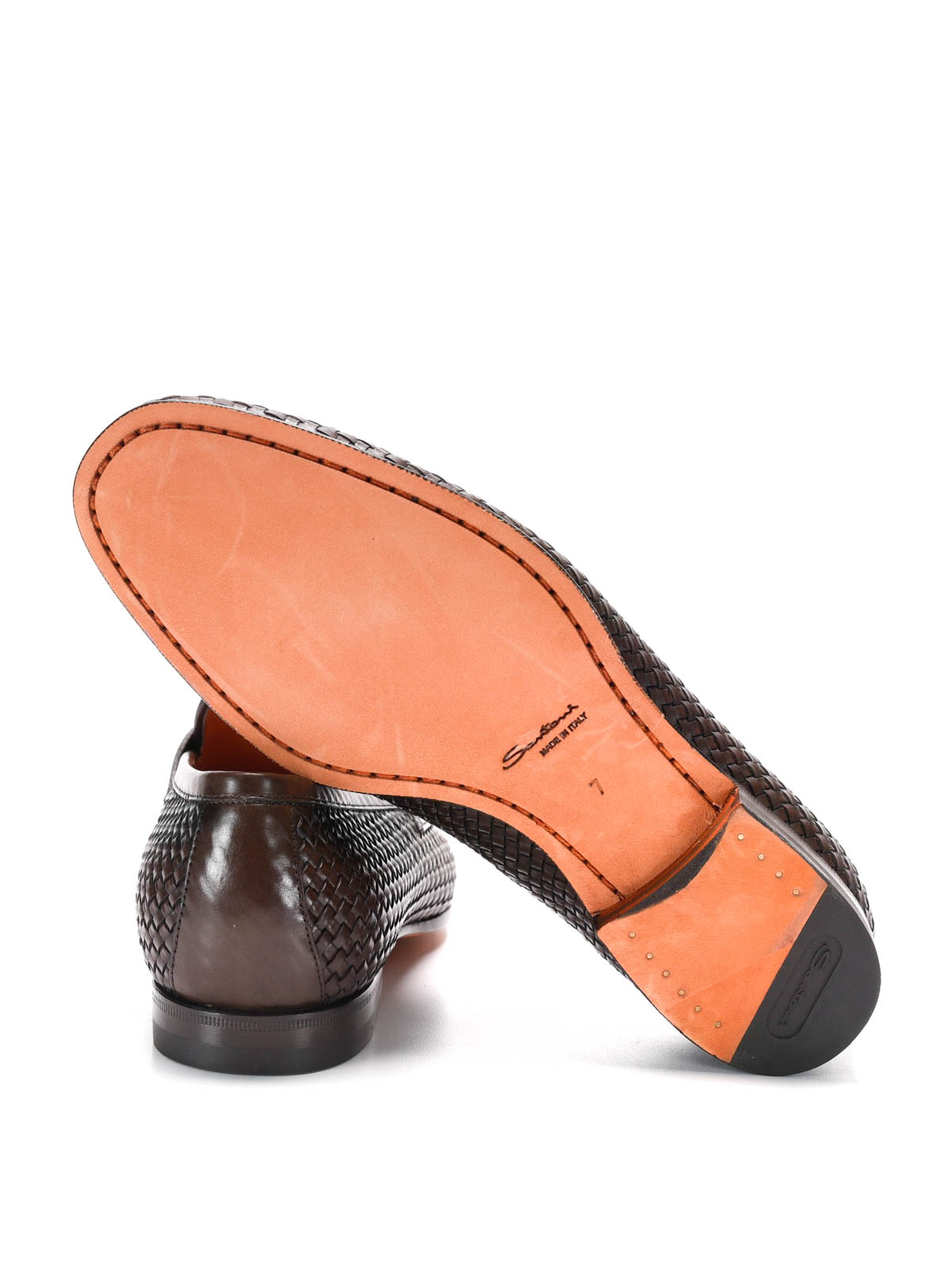 Santoni Dark Brown Woven Leather Loafers SANTONI penny loafers  main image 2