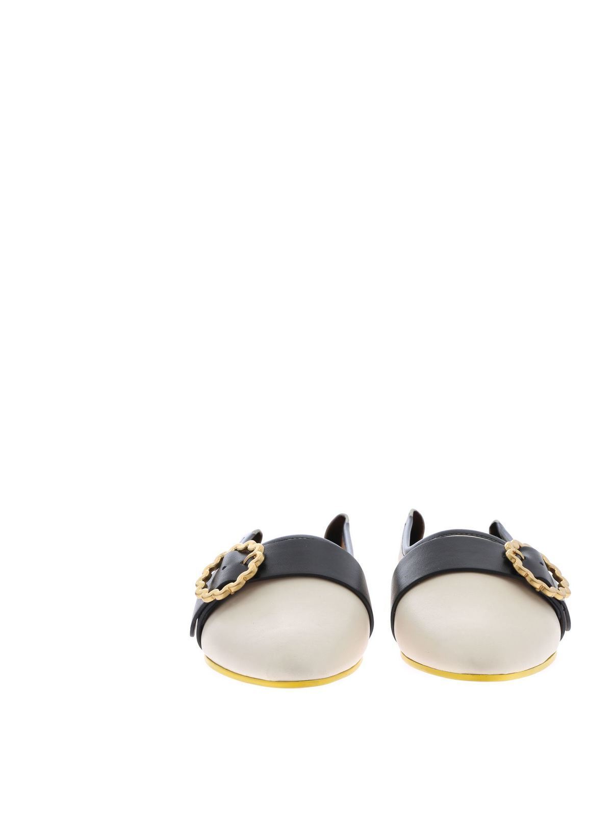 Shop See By Chloé Leather Ballerinas With Buckle In Blanco
