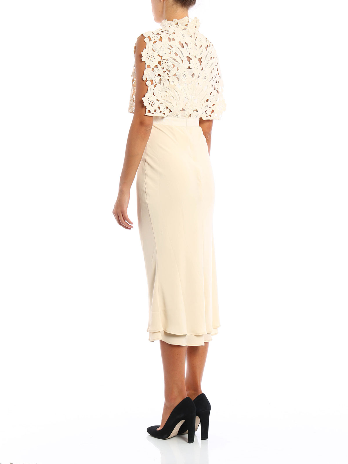 Self Portrait Lace and crepe dress - Light Beige - Women|SP10050 Self Portrait Lace and crepe dress - Light Beige - Women|SP10050