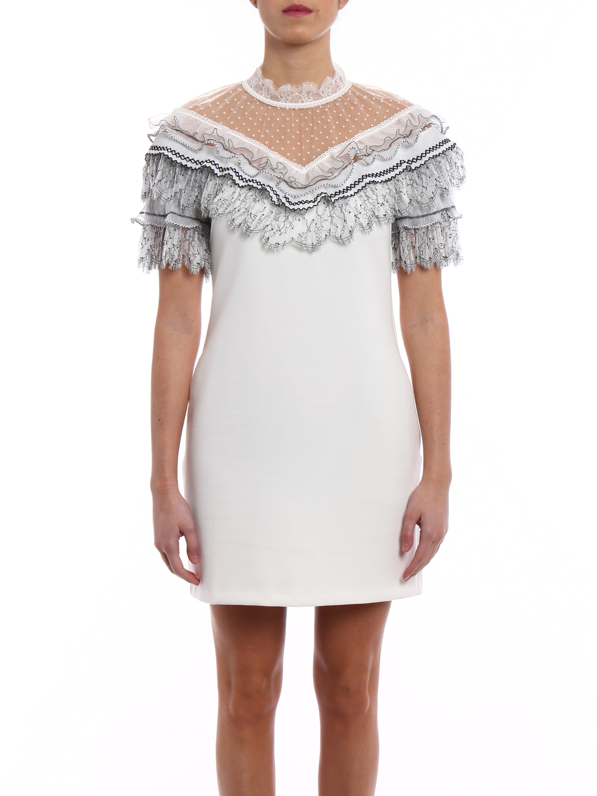 self portrait embroidered frill mini dress Self Portrait Embroidered ruffle mini dress