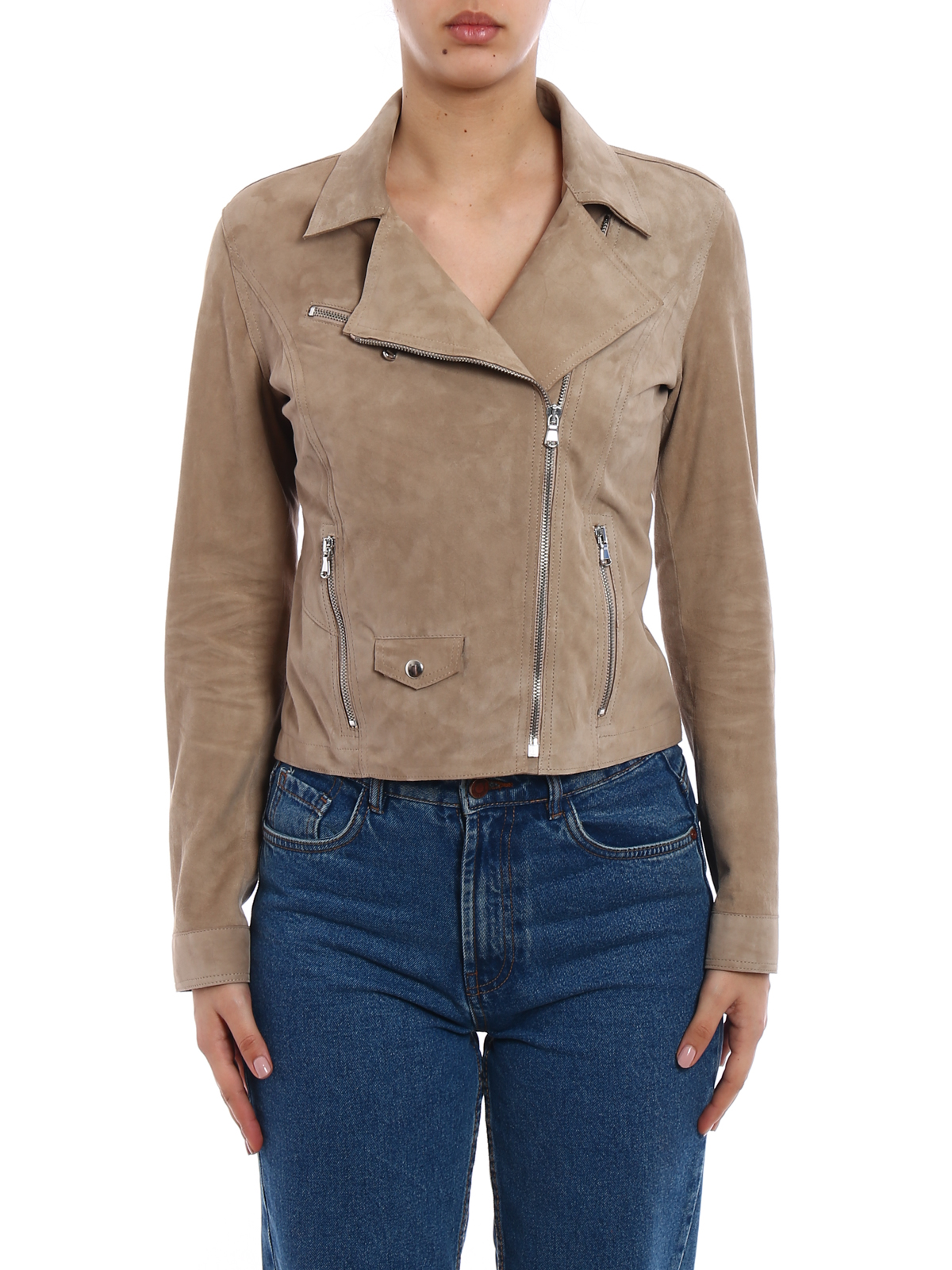 suede biker jacket beige