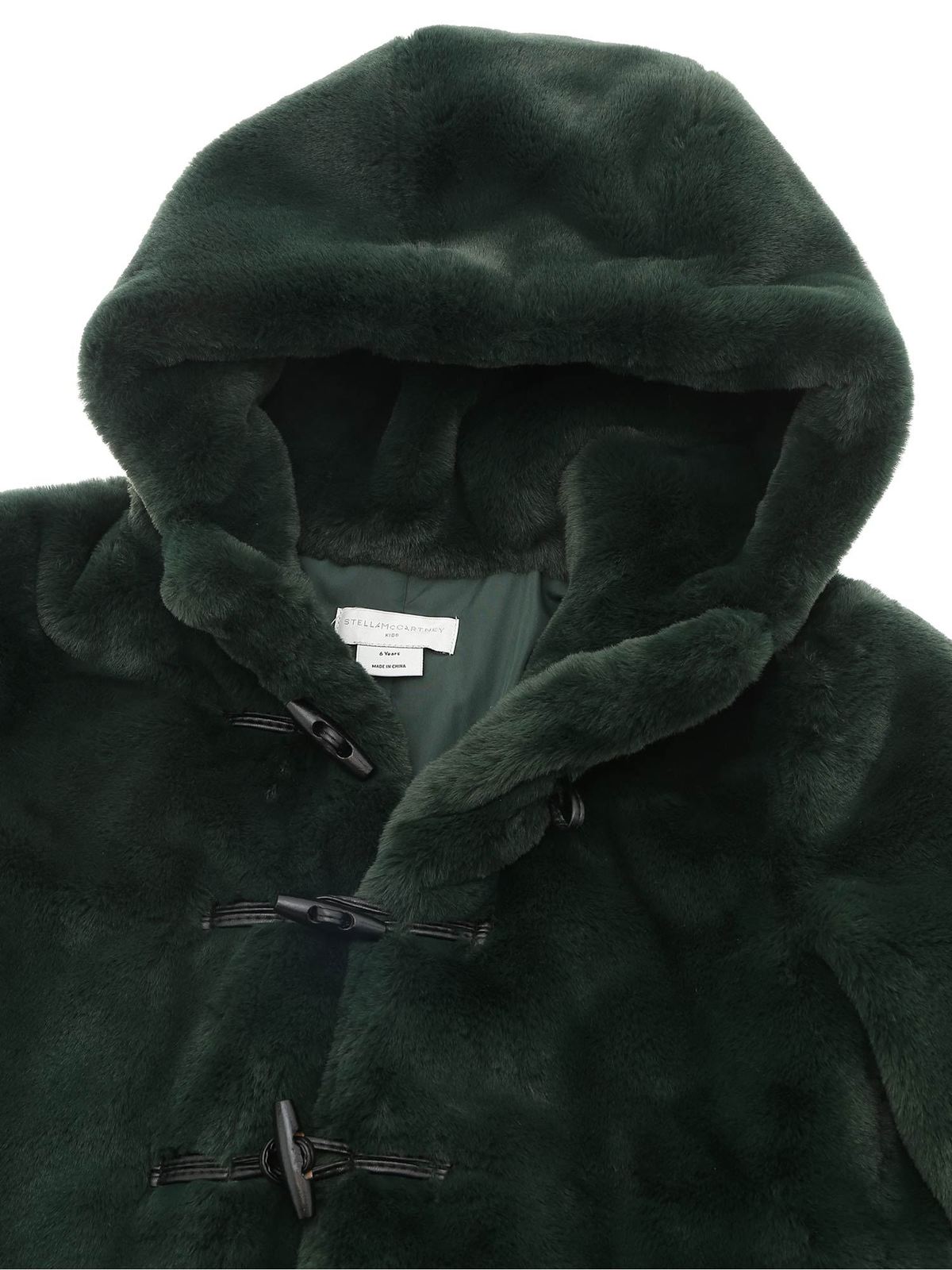 Stella McCartney Kids Hooded eco fur in green 566854SNK843064