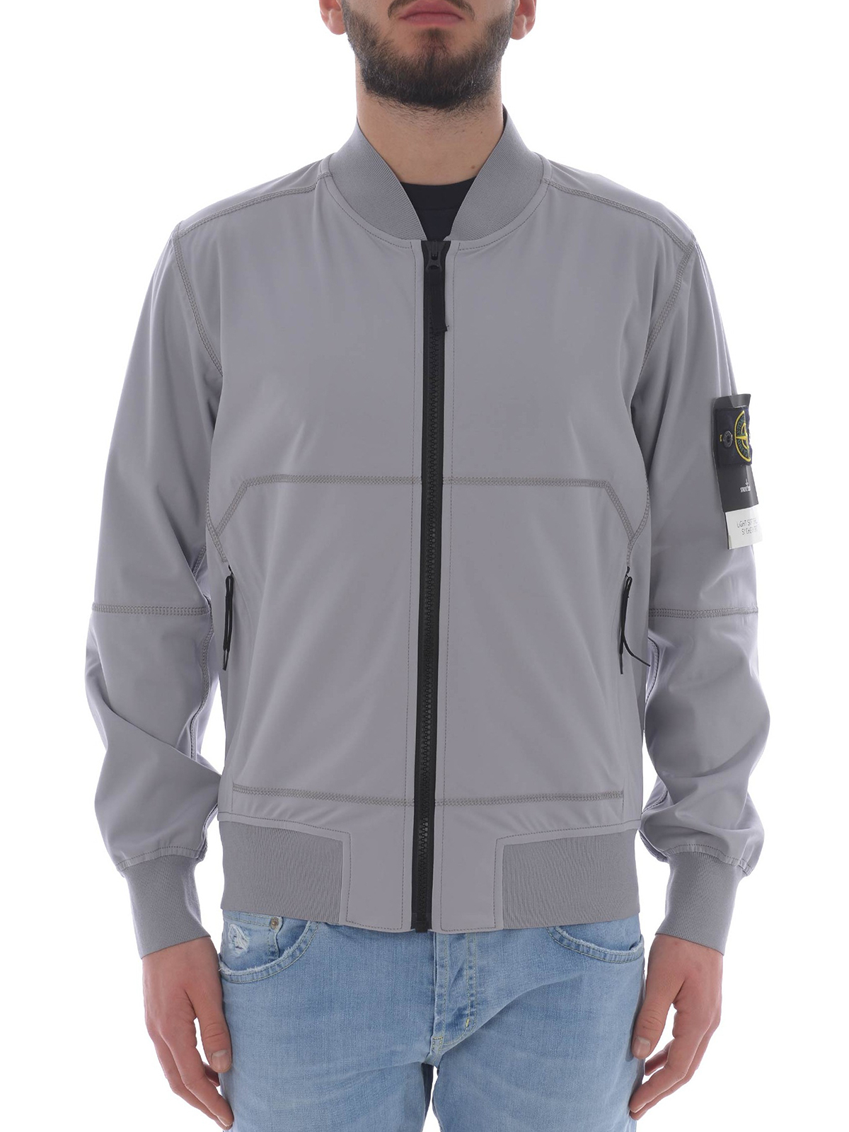 Stone island light soft shell discount si check grid bomber jacket