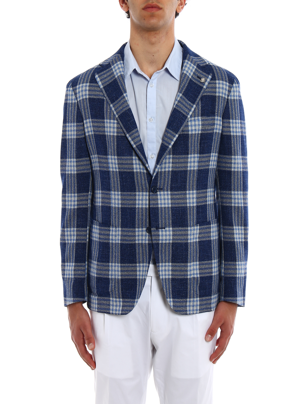 check wool blend blazer