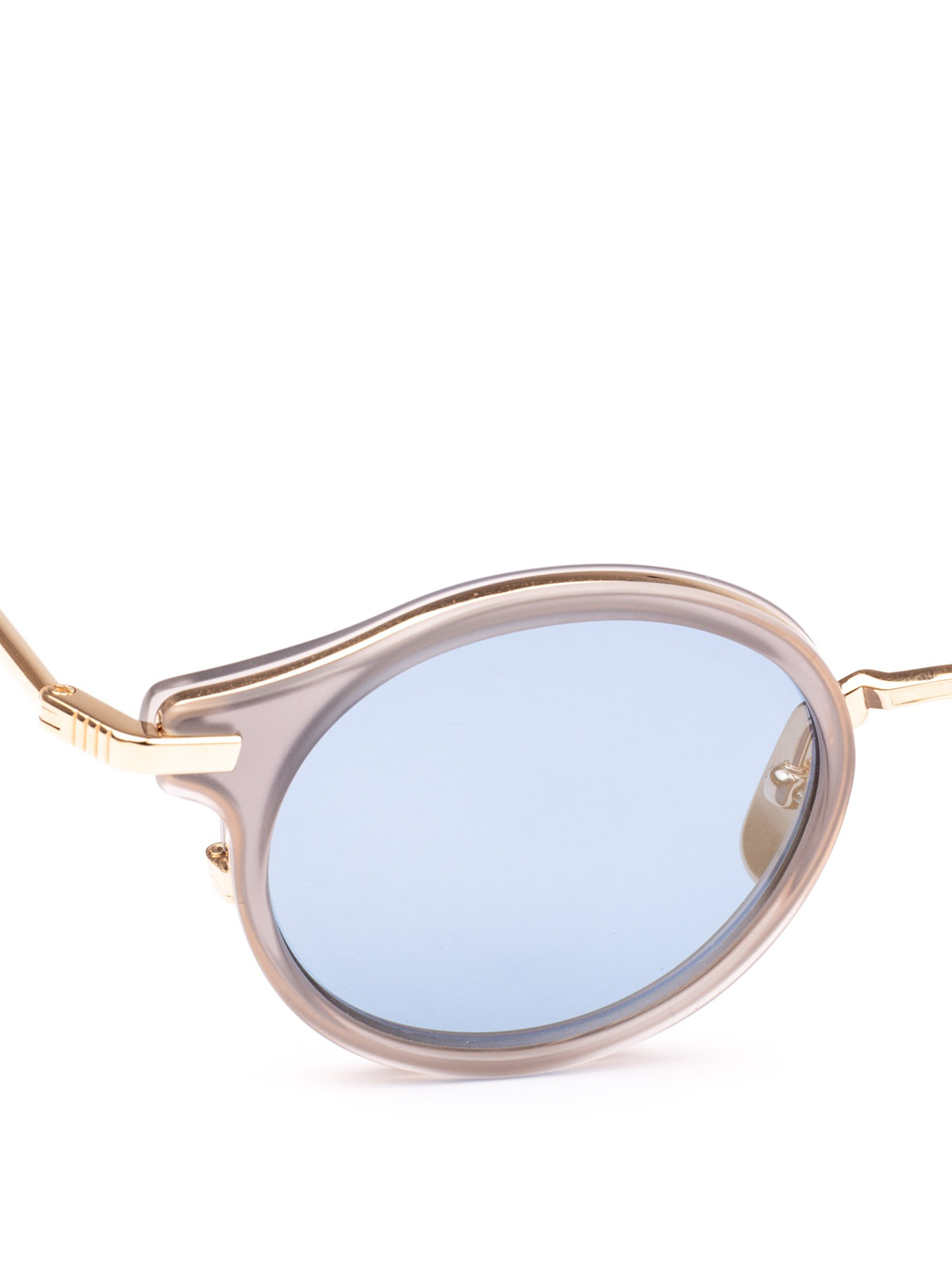 Thom Browne Satin crystal grey rounded sunglasses|TB807BTGRYGLD