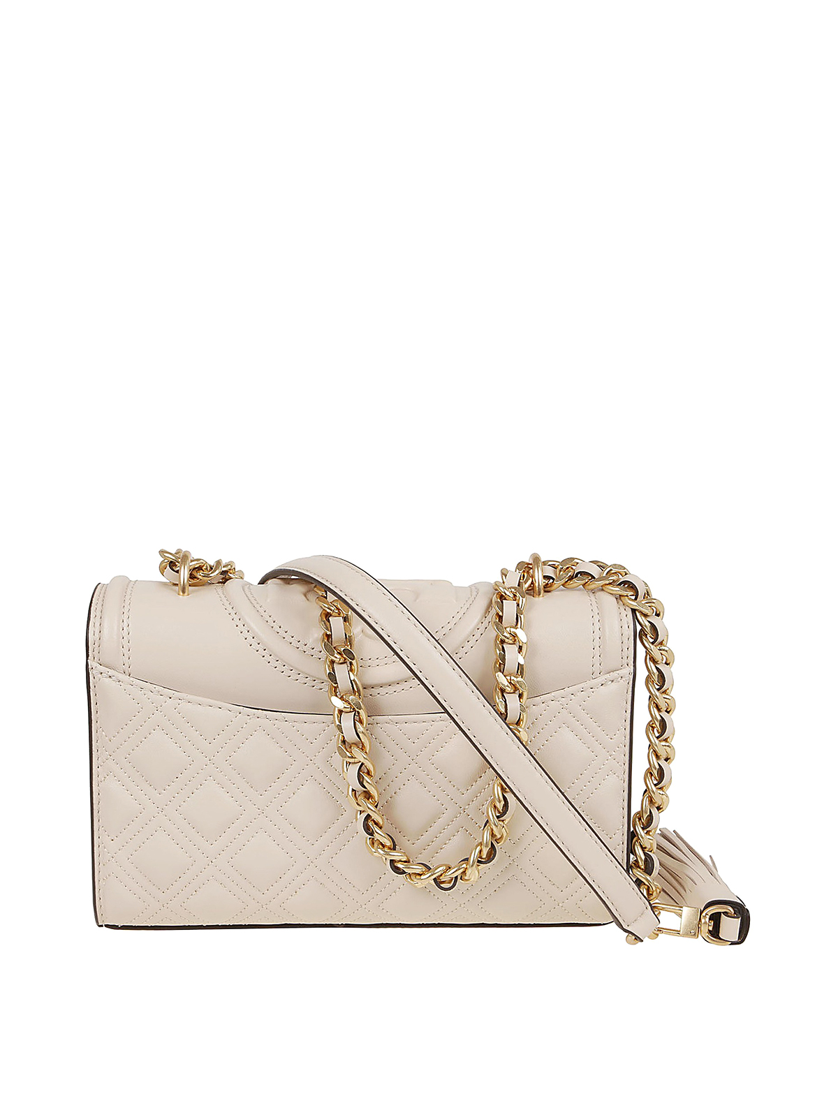 Shop Tory Burch Small Quilted Leather Fleming Bag In Light Beige