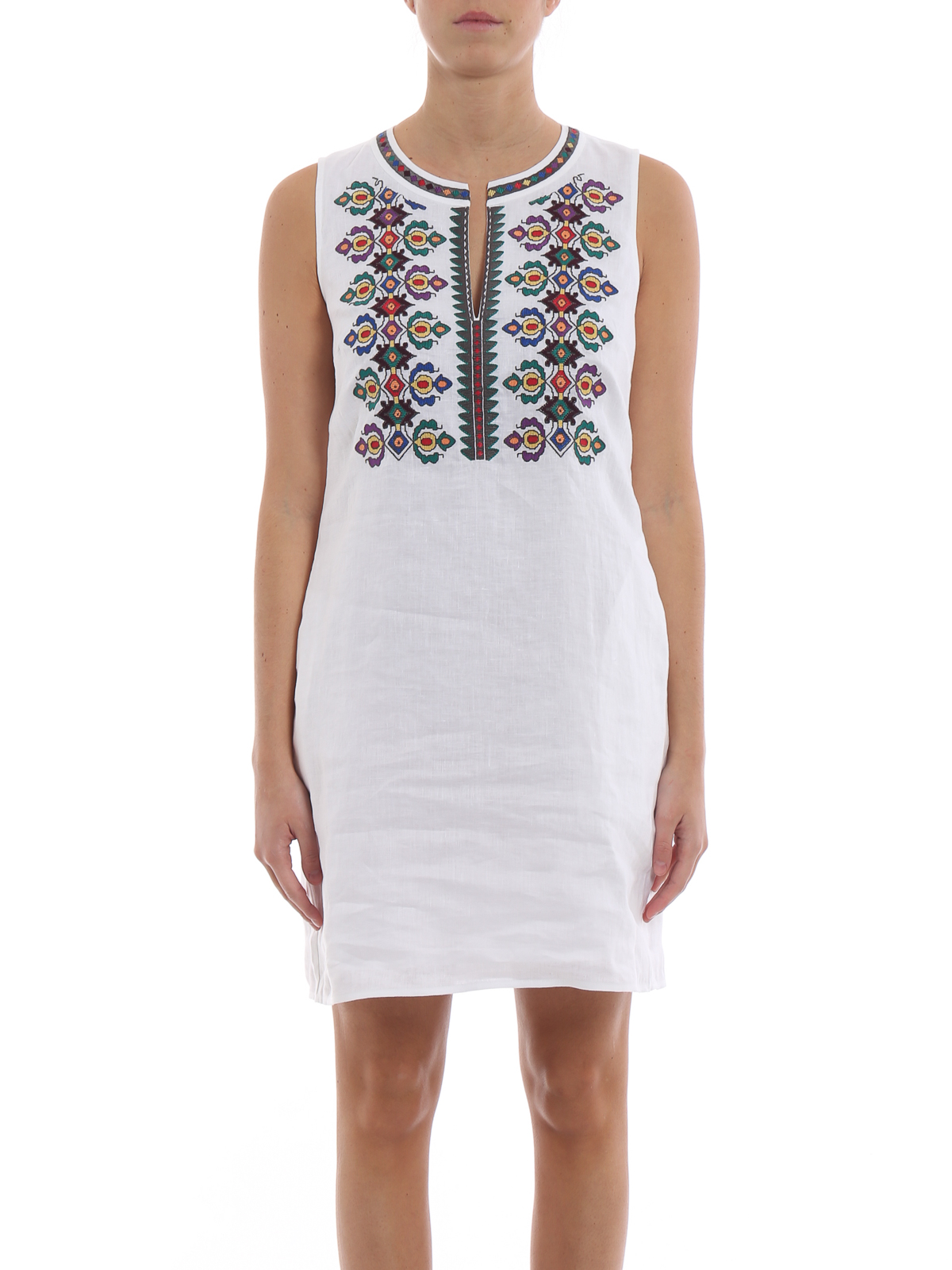 Tory Burch Embroidered sleeveless linen dress - White|54802100