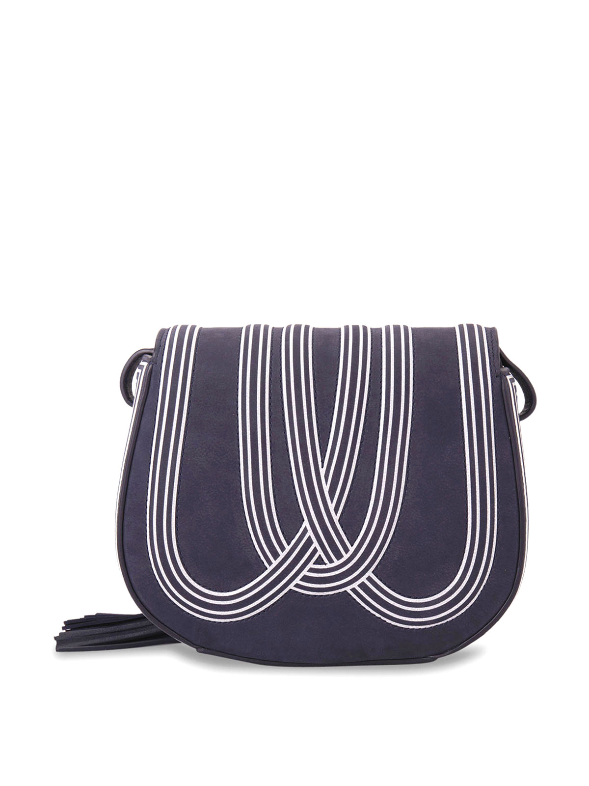 Tory Burch Tassel leather saddle bag - Dark Blue - Women|32139466