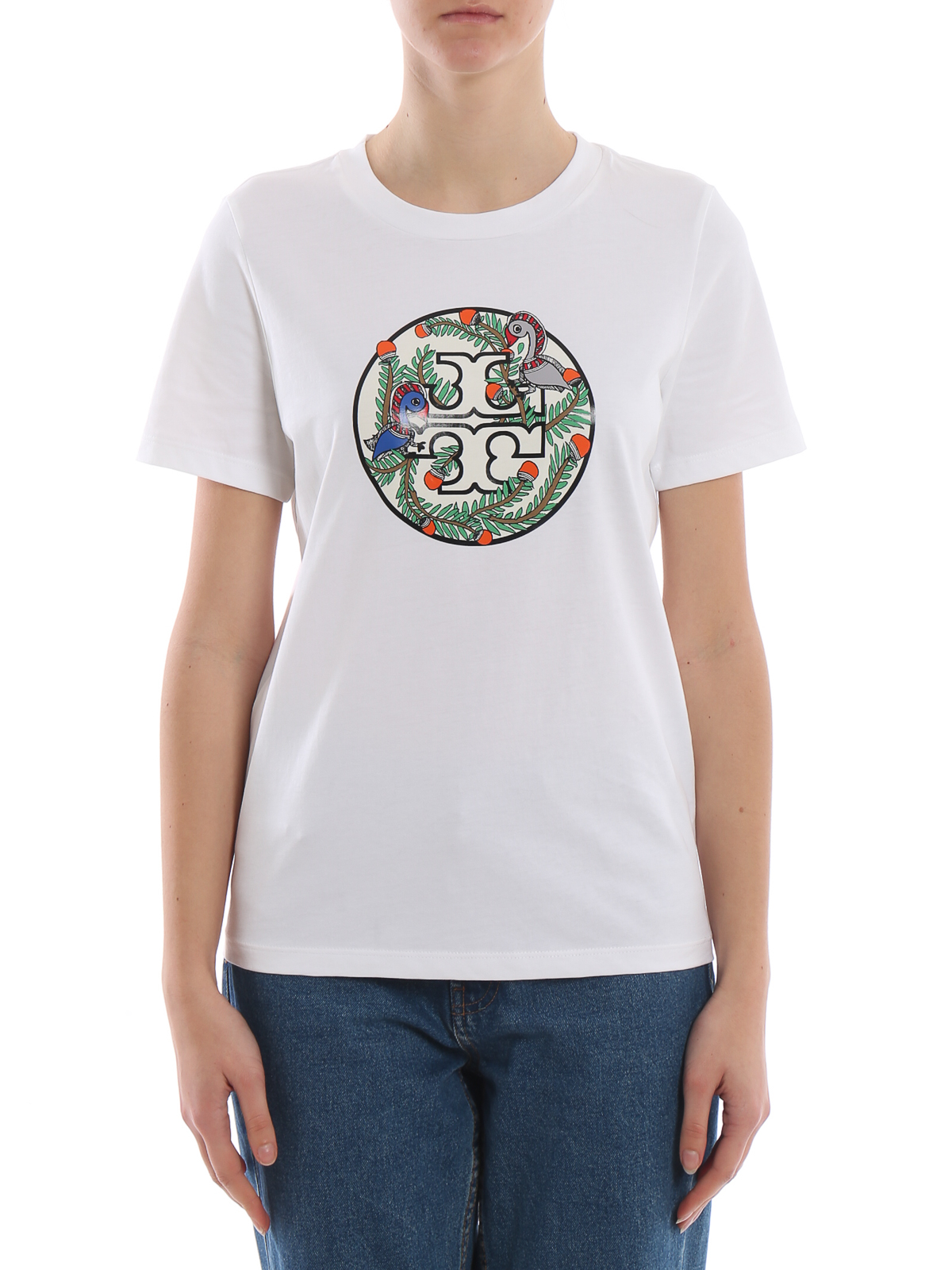Tシャツ・カットソー TORY BURCH Woman T-Shirt White 168853 100 embroidered-logo-t-shirt-on-