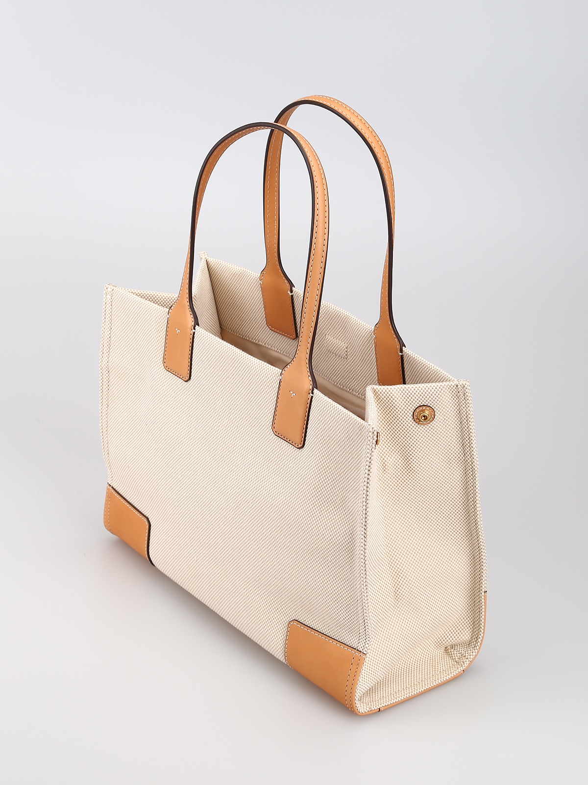 Tory Burch Beige/Off White Canvas and Leather Ella Tote Tory Burch