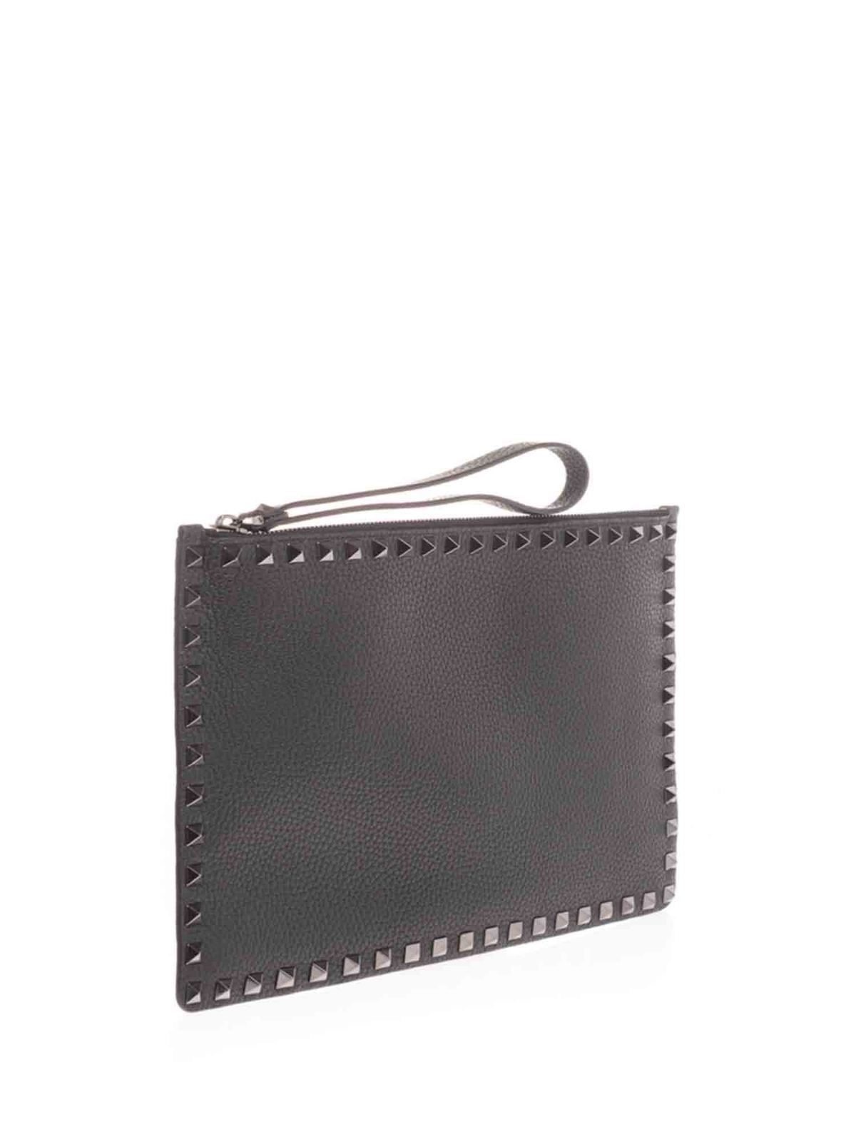 Black Rockstud leather clutch bag, Valentino Garavani