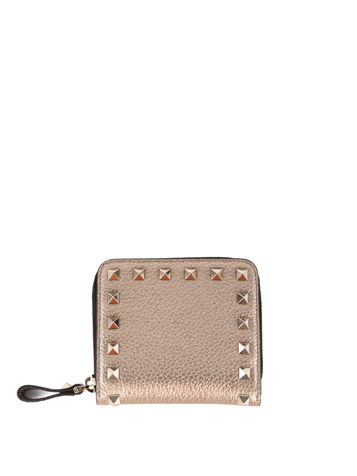 Rockstud Grainy Calfskin Cardholder With Zip for Woman in Poudre