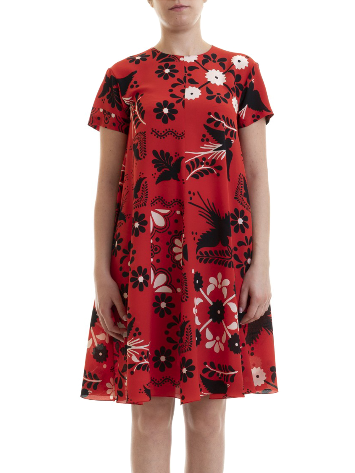 fitted lace wedding dress Delphine Red Floral Midi Dress - US 0