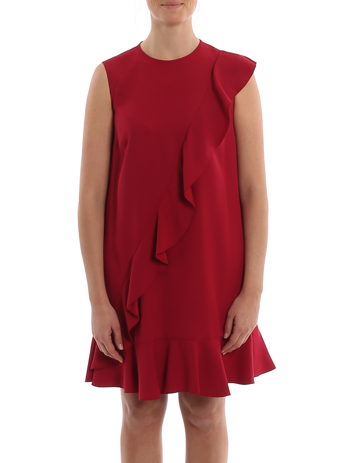 Valentino Red Ruffle detail crepe envers satin red dress|TR3VAL100F1329