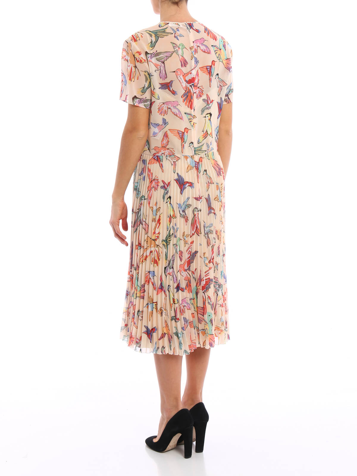 Valentino Red Hummingbird print chiffon dress|MR3VA4652QQ404