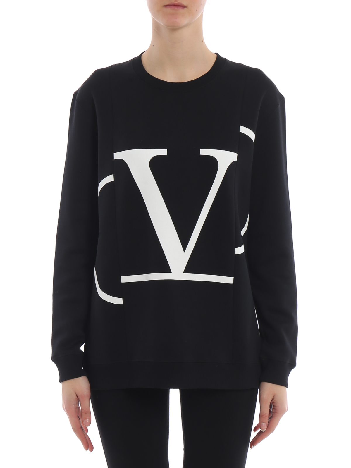 Sweatshirts & Sweaters Valentino Oversized V logo print black sweatshirt - RB0MF01E4LE0NI