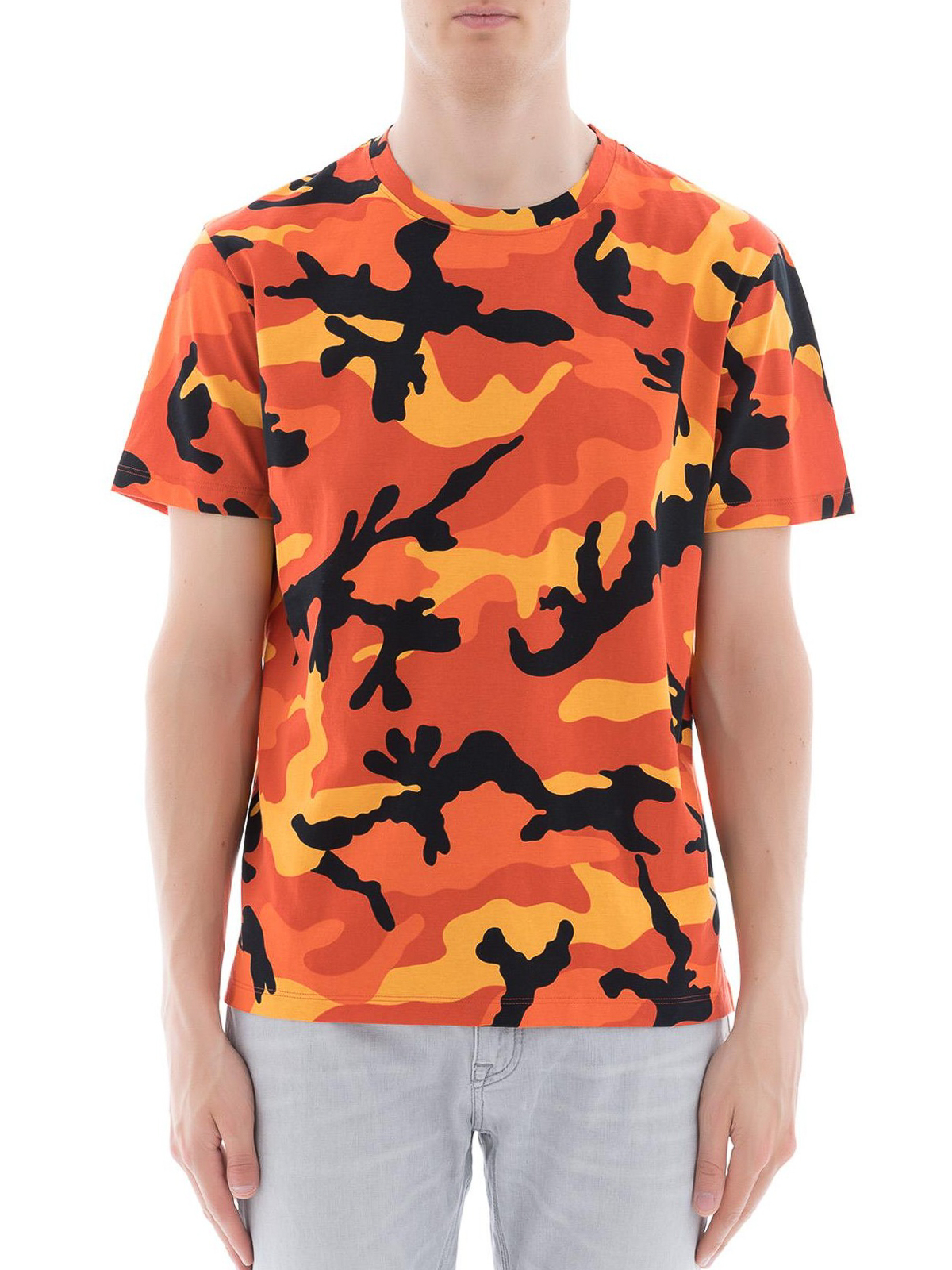 Ræv Polar Kantine T-shirts Valentino - Orange camu cotton T-shirt - QV3MG00W3M0O37