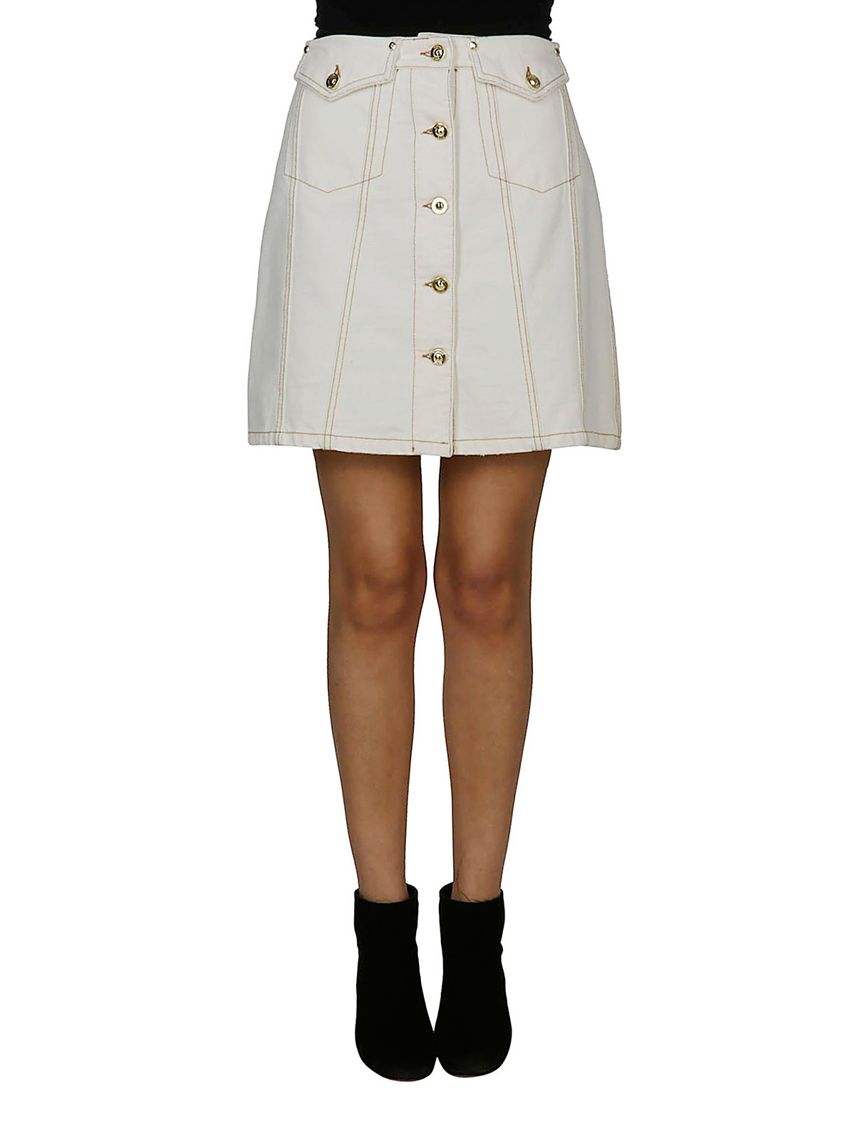 スカート VERSACE JEANS COUTURE Woman Skirt White White Baroque Buckle Denim Miniskirt by Versace Jeans