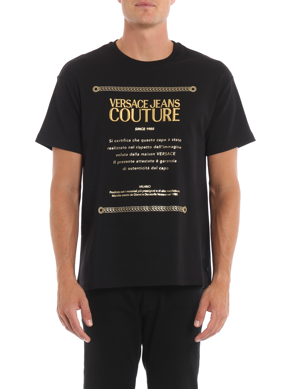 Interesse Magtfulde rod T-shirts Versace Jeans Couture - Gold-tone embroidery black T-shirt -  B3GUA7TD30171Y6A