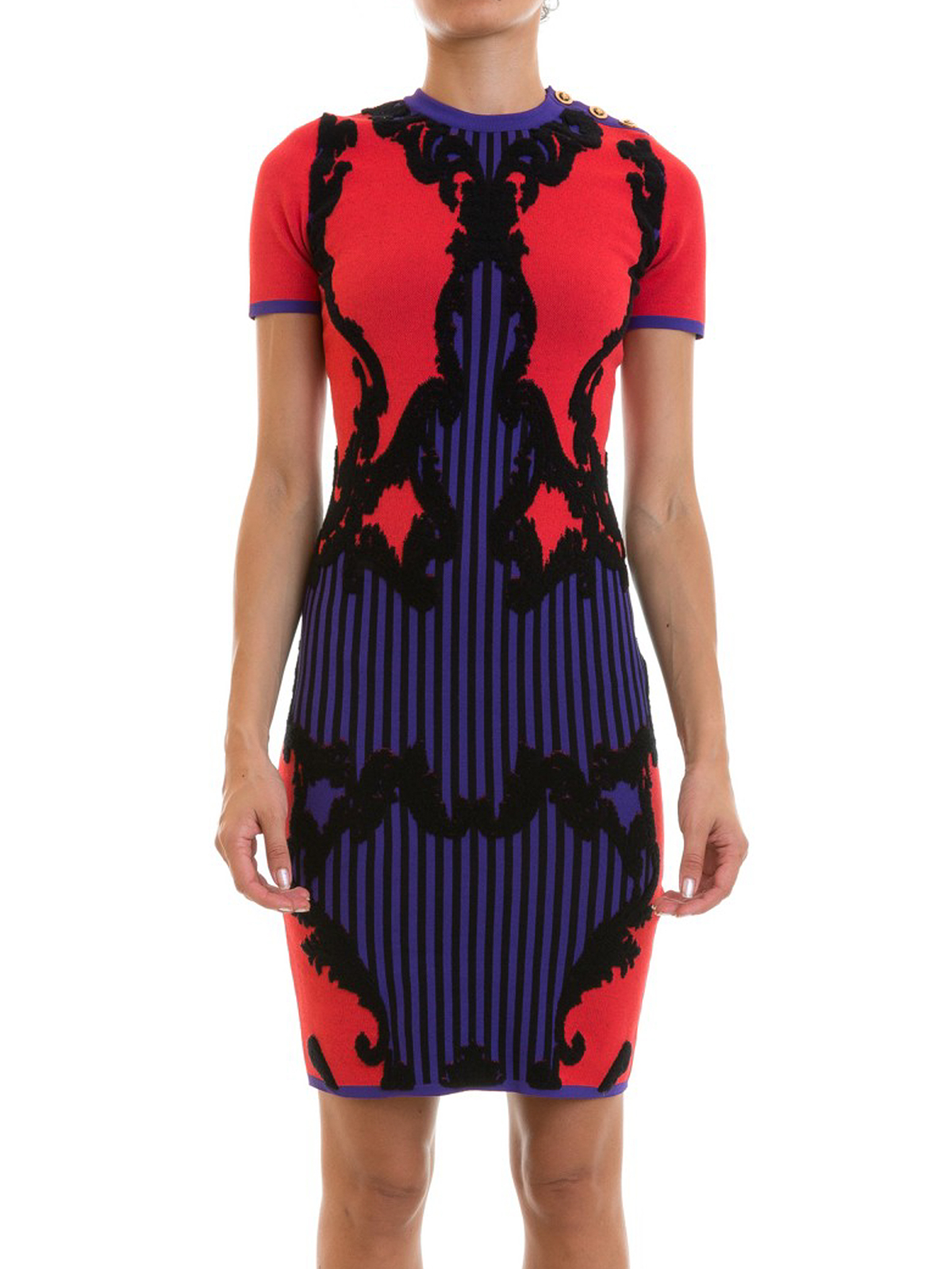 Versace Printed knit viscose fitted dress|A80640A226048A3780