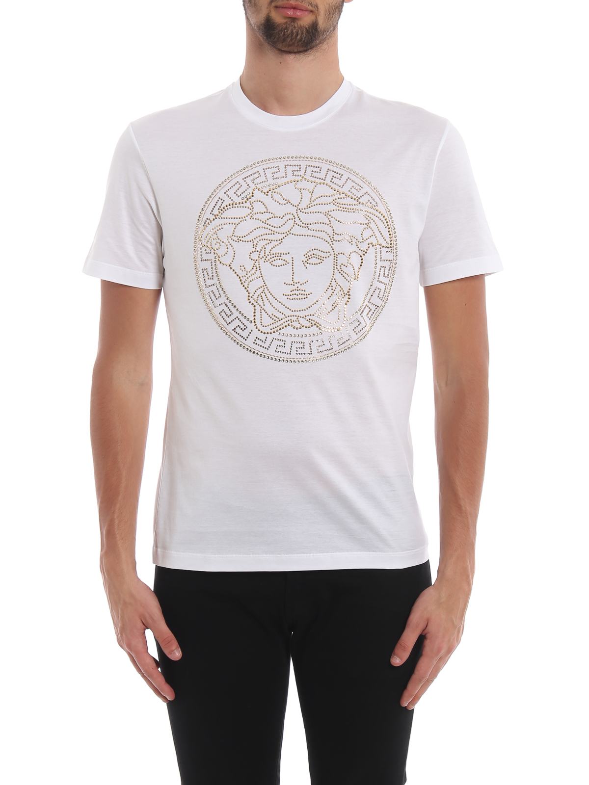 Afvige pop suspendere T-shirts Versace - Gold-tone Medusa Head white T-shirt - A77987A201952A001