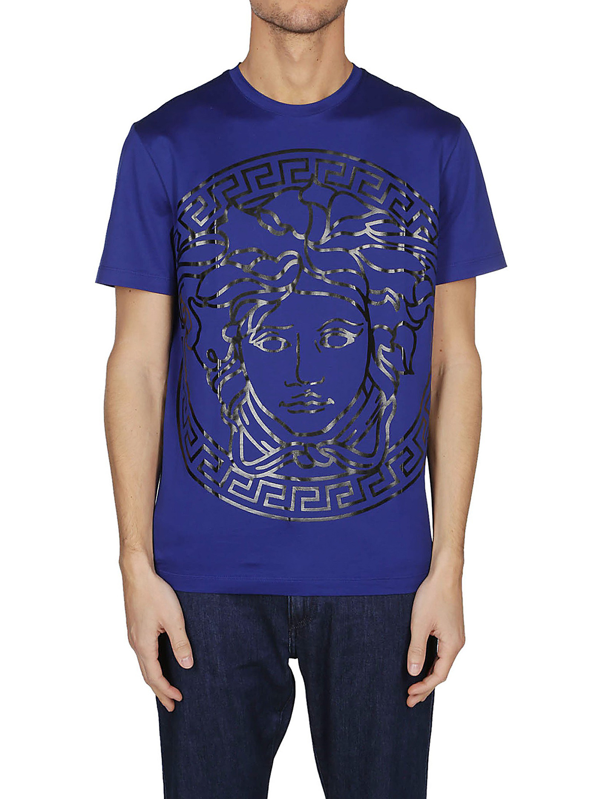 Rådne give offentliggøre T-shirts Versace - Medusa print blue cotton T-shirt - A73738A201952A967
