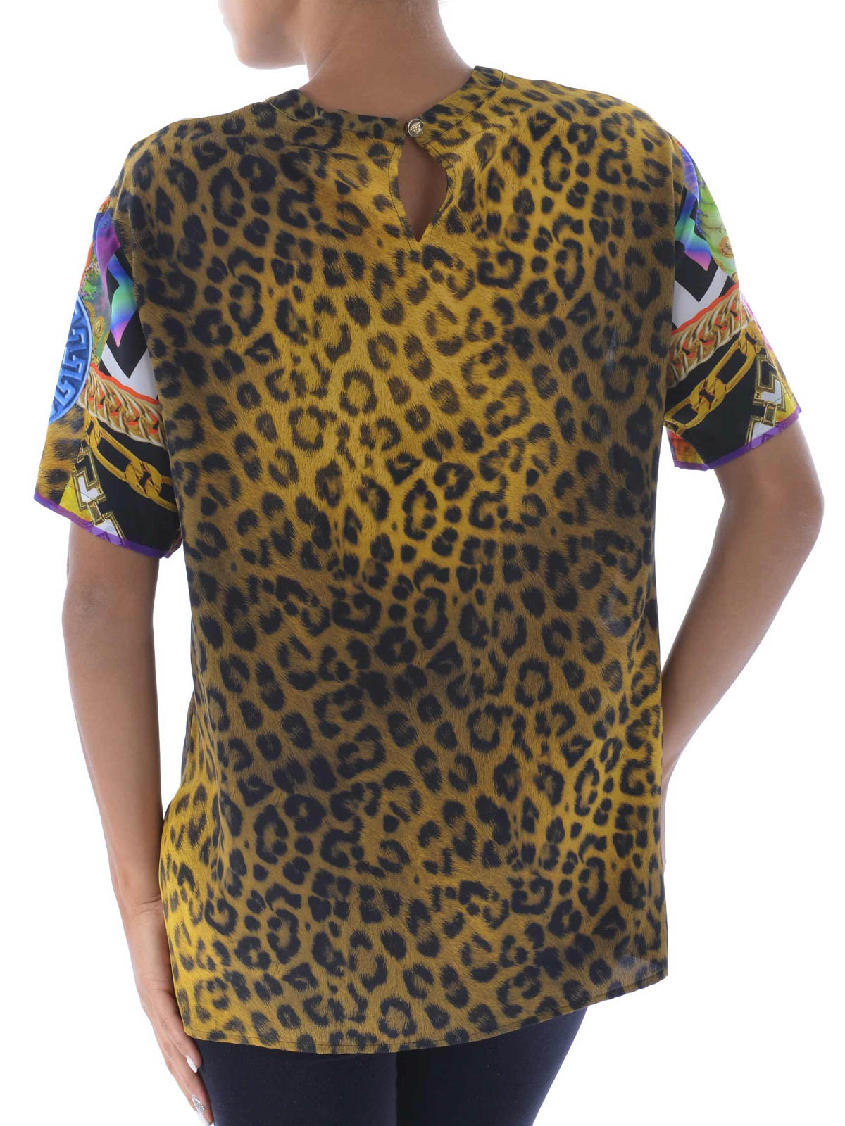 トップス VERSACE python pattern velour neck tee Pink T-shirt made of combined fabrics Versace - Vitkac Italy