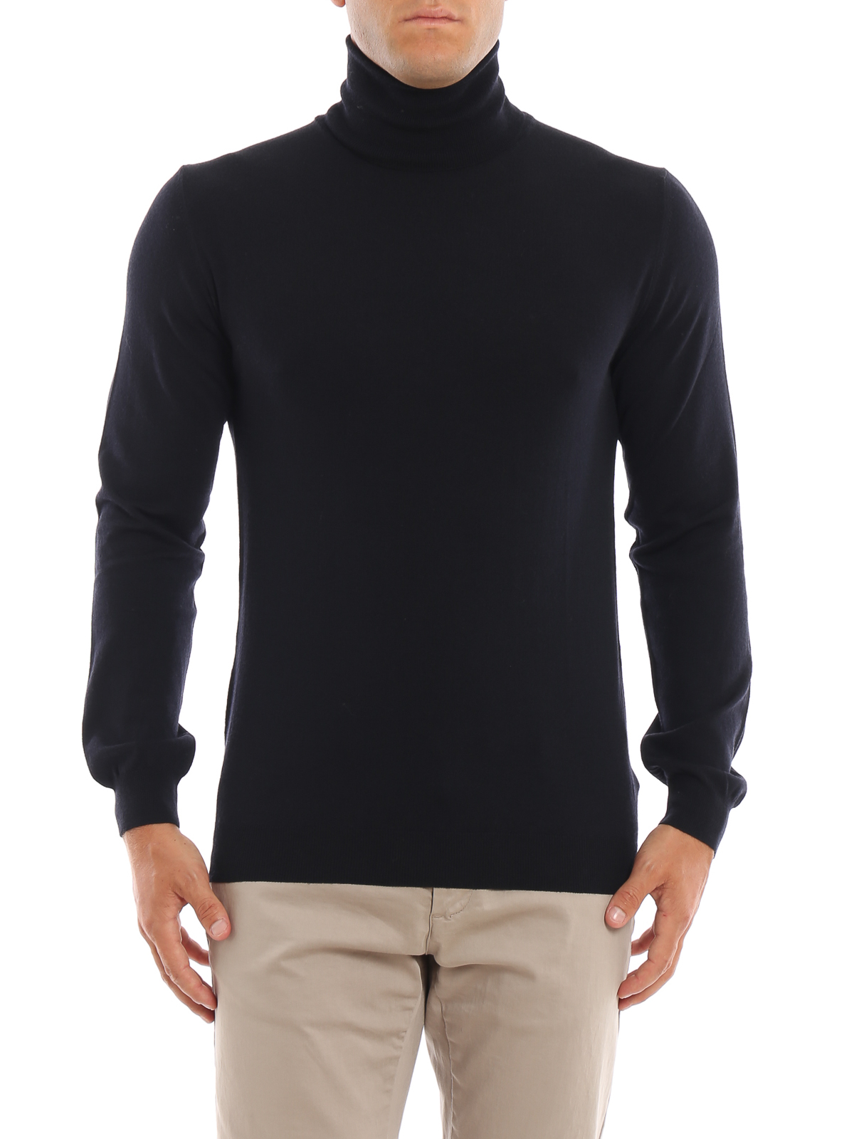 Shop Zanone Deep Blue Wool Turtleneck Sweater In Azul Oscuro