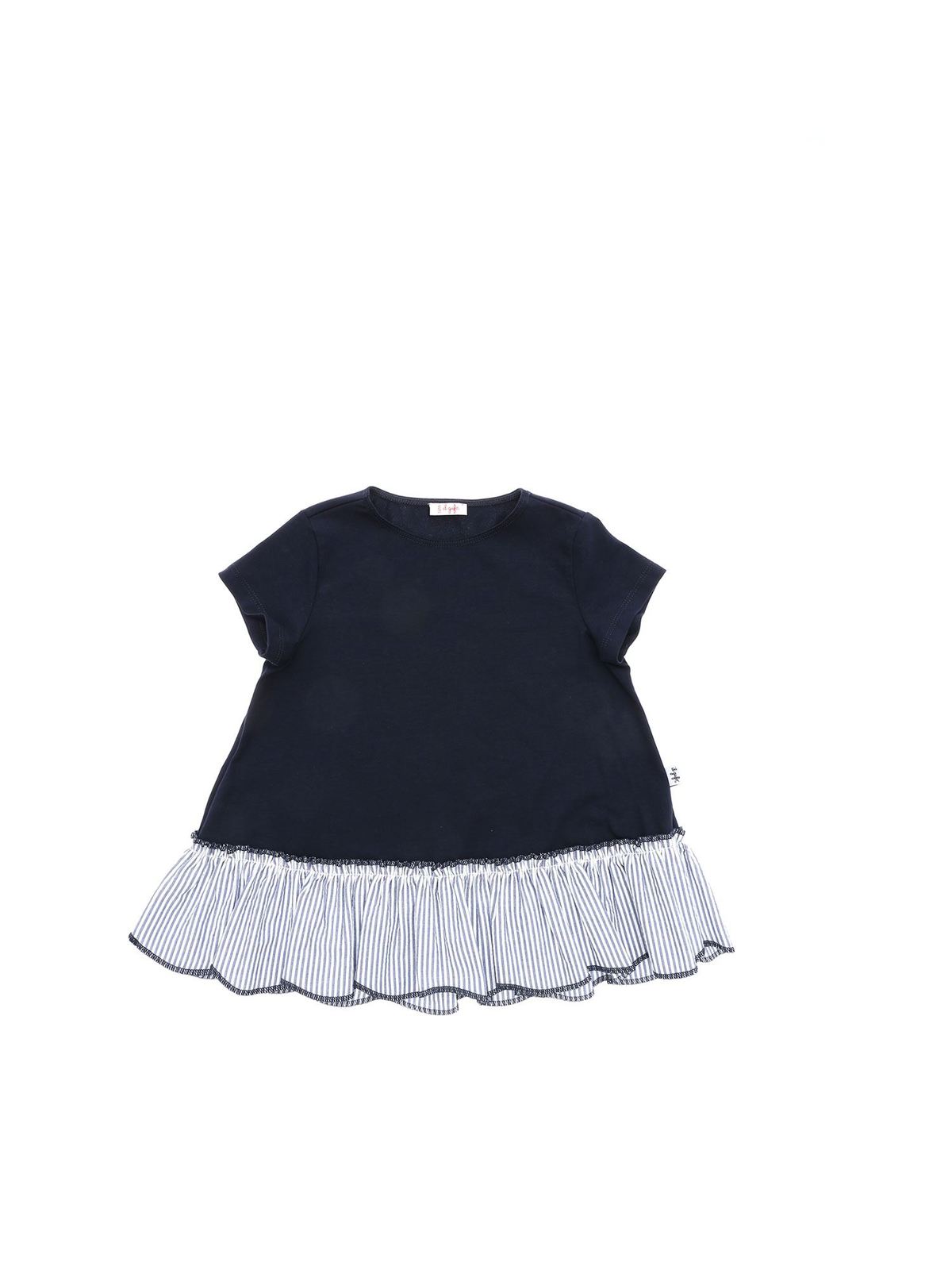 Il Gufo T-shirt blu con balza in seersucker P20TS258M00324948
